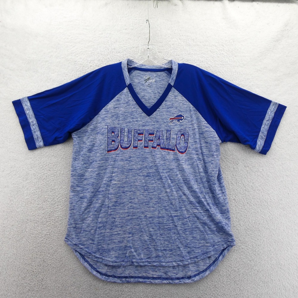 G-III Shirt Womens‎ Medium Buffalo Bills Blue Heathered Rhinestone Raglan V-Neck